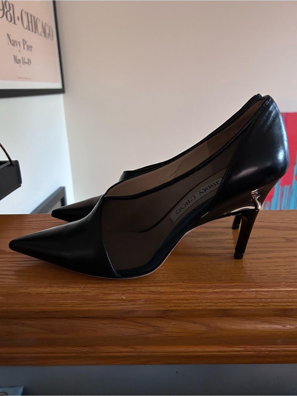 Jimmy Choo Siba Black Pointed Toe Mesh Pumps size 38.5 - Picture 2 of 5